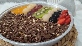 Fruit pudding combination. layered pudding with various fruit on top, and chocolate. it's a beautiful pudding with beautiful colors from the fruit - Powered by Shutterstock - Get 15% off with code: PIKWIZARD15