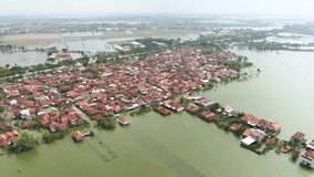 Aerial Drone Footage of residents' houses being flooded in Demak, Central Java, Indonesia 4K drone video | Visual Udara Situasi Banjir di Kabupaten Demak, Jawa Tengah, indonesia