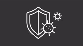 Virus protection line animation. Animated shield and virus cell white icon. Immune system. Immunization. Isolated illustration on dark background. Transition alpha video. Motion graphic - Powered by Shutterstock - Get 15% off with code: PIKWIZARD15