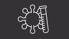 Animated virology white icon. Medical research line animation. Laboratory testing. Test tube and virus cell. Isolated illustration on dark background. Transition alpha video. Motion graphic