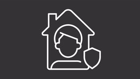 Quarantine line animation. Animated house and shield white icon. Home safety. Property insurance. Public health. Isolated illustration on dark background. Transition alpha video. Motion graphic