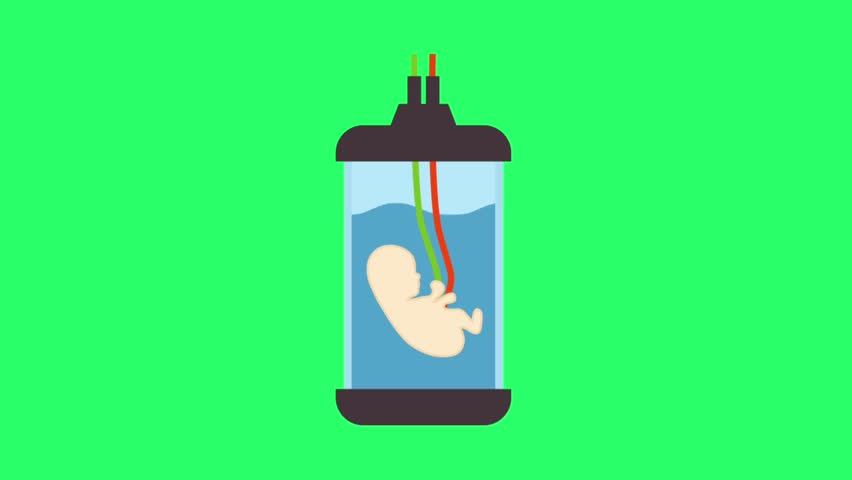 Animation test tube baby on green background.