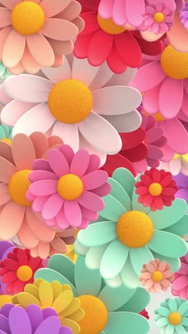 3d Animation - Looped animated background of randomly rotating colorful flowers in vetical composition format Royalty-Free Stock Footage #3444326529