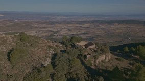 Aerial view looking at a nevera (snow pit), these snow pits were used in antiquity to preserve the fallen snow, Cava Don Miguel, Mariola mountain, Alicante, Spain - stock video