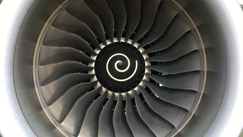 Jet turbine engine of aircraft.Blades of engine airplane rotating,Industry and transportation with aircraft.