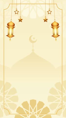 Satin Cream White Simple Islamic Blank Vertical Video Background Decorated With Hanging Lantern And Golden Stars Looping Animation Royalty-Free Stock Footage #3444392223