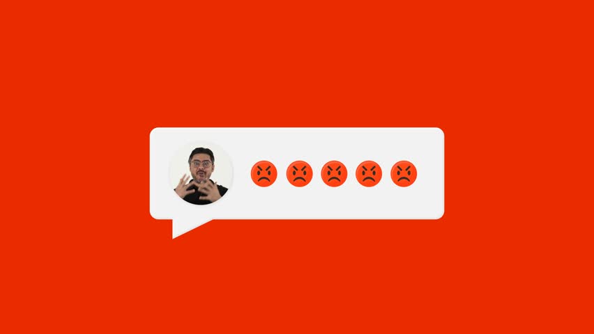 Animated chatbox intro and outro - An angry man sending multiple mad emojis via chat, symbolizing negative feedback and anger on social media. Animated avatar.