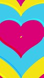 Vertical video - a repeating pattern of vibrant colorful Valentines love hearts. Cute multicolored heart shaped tunnel. Full HD and looping Valentine's Day motion background animation.