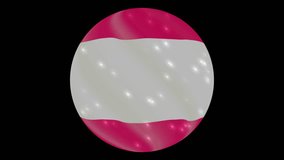 Austria flag in a round ball rotates. Flicker and shine. Animation loop. Element for web site, presentation, import into video.