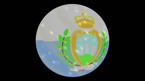 San Marino flag in a round ball rotates. Flicker and shine. Animation loop. Element for web site, presentation, import into video.