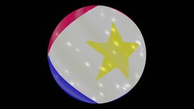 Saba Island flag in a round ball rotates. Flicker and shine. Animation loop. Element for web site, presentation, import into video.