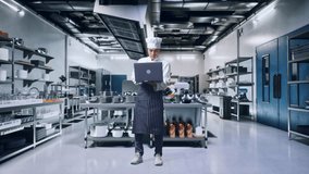 Full Body Of Asian Man Chef Looking At A Laptop Then Screaming Goal Celebrating While Standing In Kitchen
 - Powered by Shutterstock - Get 15% off with code: PIKWIZARD15