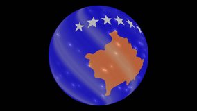 Kosovo flag in a round ball rotates. Flicker and shine. Animation loop. Element for web site, presentation, import into video.