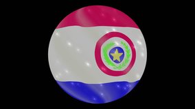 Paraguay flag in a round ball rotates. Flicker and shine. Animation loop. Element for web site, presentation, import into video.