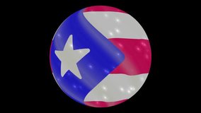 Puerto Rico flag in a round ball rotates. Flicker and shine. Animation loop. Element for web site, presentation, import into video.