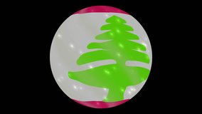 Lebanon flag in a round ball rotates. Flicker and shine. Animation loop. Element for web site, presentation, import into video.