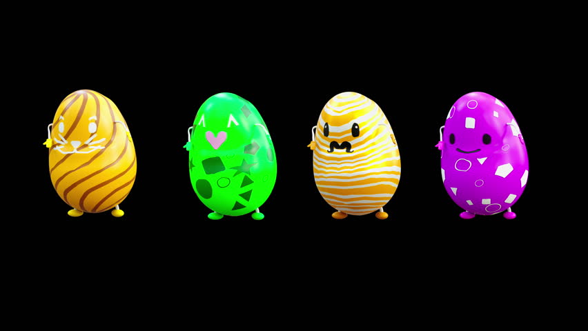 Easter Day, Happy Easter, eggs Dancing, 3d rendering, Animation Loop composition 3d mapping cartoon, included in the end of the clip with Luma matte. Royalty-Free Stock Footage #3444580311