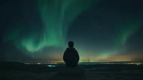 Aurora Borealis or Northern Lights, mountain scenery landscape at night. Great for Relaxing Ambient backgrounds. video looping animation - Powered by Shutterstock - Get 15% off with code: PIKWIZARD15