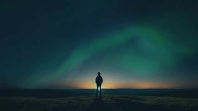 Aurora Borealis or Northern Lights, mountain scenery landscape at night. Great for Relaxing Ambient backgrounds. video looping animation