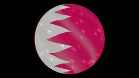 Bahrain flag in a round ball rotates. Flicker and shine. Animation loop. Element for web site, presentation, import into video.