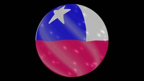 Chile flag in a round ball rotates. Flicker and shine. Animation loop. Element for web site, presentation, import into video.