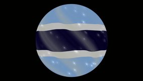 Botswana flag in a round ball rotates. Flicker and shine. Animation loop. Element for web site, presentation, import into video.