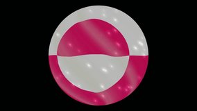 Greenland flag in a round ball rotates. Flicker and shine. Animation loop. Element for web site, presentation, import into video.