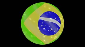 Brazil flag in a round ball rotates. Flicker and shine. Animation loop. Element for web site, presentation, import into video.