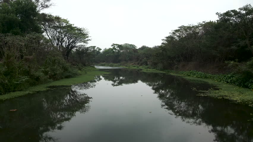 View across the water surface of a river