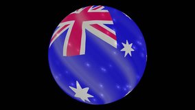 Australia flag in a round ball rotates. Flicker and shine. Animation loop. Element for web site, presentation, import into video.