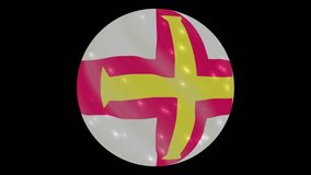 Guernsey flag in a round ball rotates. Flicker and shine. Animation loop. Element for web site, presentation, import into video.