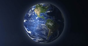 Animation of the globe rotation and showing the Pacific Ocean and the Western Hemisphere. 3D rendering of 4K video. Image elements courtesy of NASA. 3D Illustration
