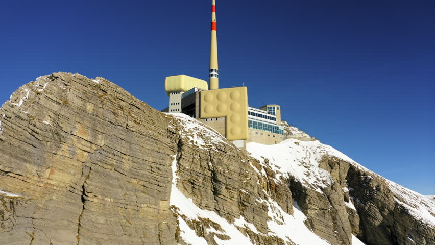 Aerial view of the Säntis mountain station in Switzerland.
