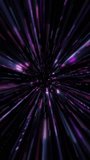 Vertical video - glowing neon colored blue pink stars in space background. Flying through a galaxy of stars and particles at super fast hyperspace warp speed. Looping, full HD motion animation.