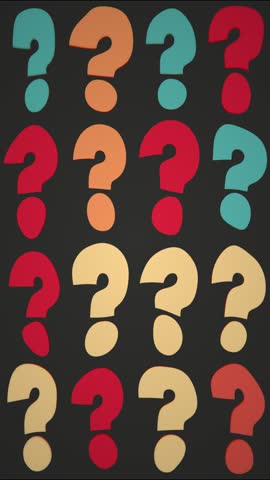 Vertical video - funky retro styled background with a morphing pattern of colorful question marks. This punctuation mark motion background animation is HD and a seamless loop.