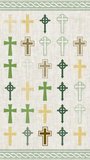 Vertical video - celtic cross pattern on Irish linen texture background. Early Christian manuscript styled design for Saint Patrick's Day. This ornate religious symbols background is HD and looping.
