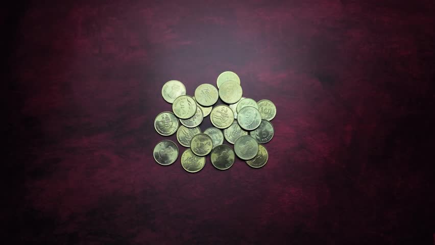 Indian Currency -  5 Rupee Coins - Forwards Shot. Royalty-Free Stock Footage #3444825613