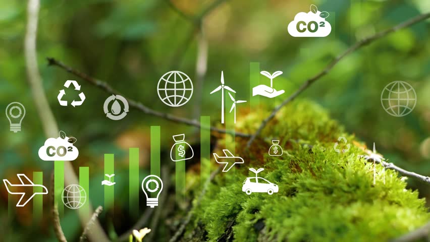 CO2 reduce concept.Infographic with icons.Reduction of carbon emissions, carbon neutral concept. Net zero greenhouse gas emissions target. Reducing carbon footprint concept. 4K Royalty-Free Stock Footage #3444830129