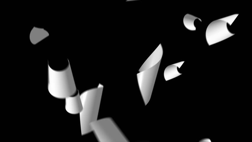 White paper falling from above overlay, black background
