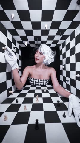 Beautiful woman with chess portrait