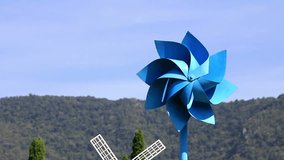 Blue Pinwheel Moving with The Wind Video