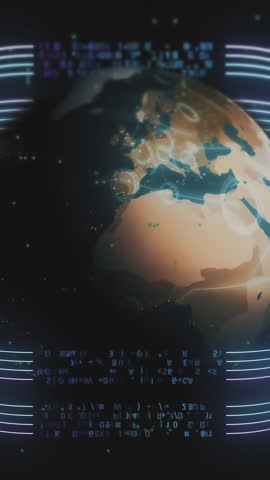 Digital network surrounds and flows through earth globe. World Wide Satellite, Internet Structure Technology Concept