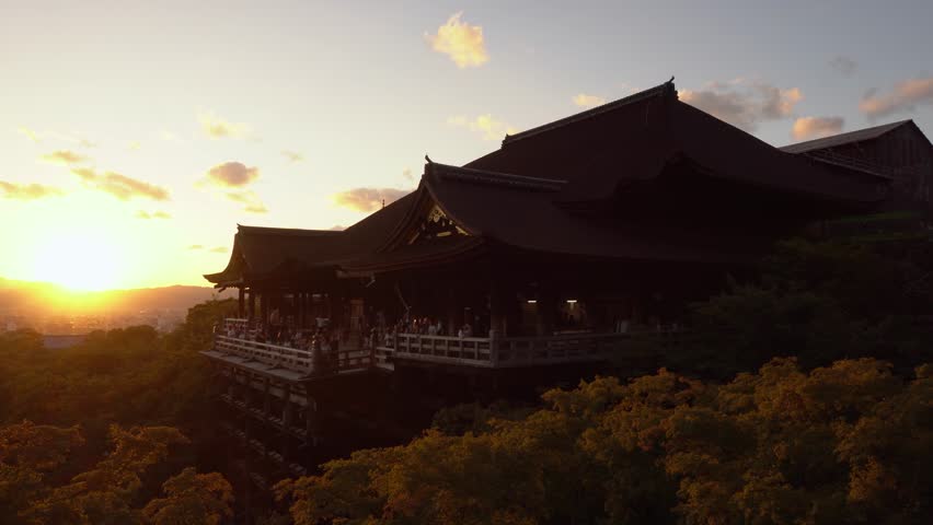 Traditional Japanese Temple at Sunset - Kiyomizu-dera in Kyoto