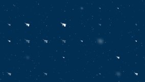 Template animation of evenly spaced garden wheelbarrow symbols of different sizes and opacity. Animation of transparency and size. Seamless looped 4k animation on dark blue background with stars