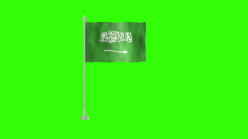 Flag of Saudi Arabia, Pole flag of Saudi Arabia on Green screen chroma key, Saudi Arabia 3D Animation flag waving in the wind isolated on Green Background. 
 Royalty-Free Stock Footage #3445279481