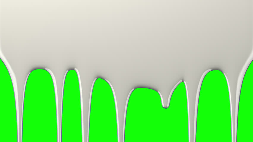 Milk drips on green screen and transparent background. White liquid flowing down the surface in streams, melting drops forming streaks. 3D animation. Chroma key, alpha channel ProRes. 3D Illustration