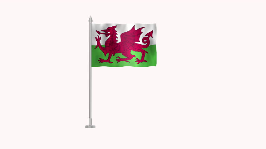 Flag of Wales, Pole flag of Wales on white screen, Wales 3D Animation flag waving in the wind isolated on white Background. 
 Royalty-Free Stock Footage #3445351583
