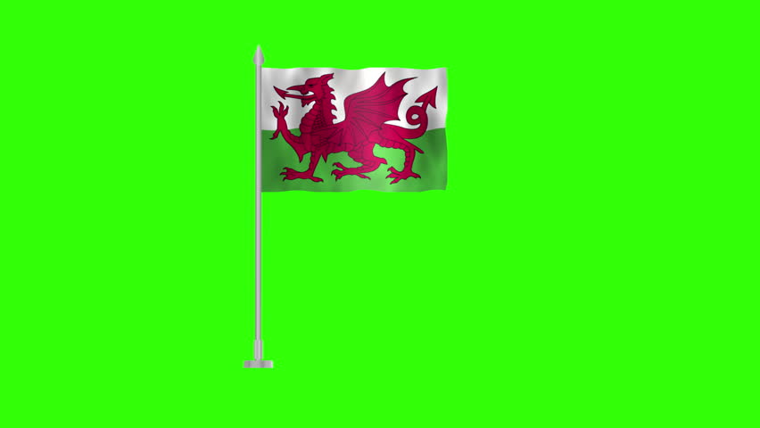 Flag of Wales, Pole flag of Wales on Green screen chroma key, Wales 3D Animation flag waving in the wind isolated on Green Background. 
 Royalty-Free Stock Footage #3445352037