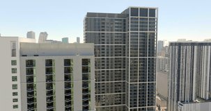 Aerial 5k panorama Downtown Miami city skyscrapers