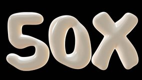 50x with milky color isolated on black background. 3d animation for double and bonus concept